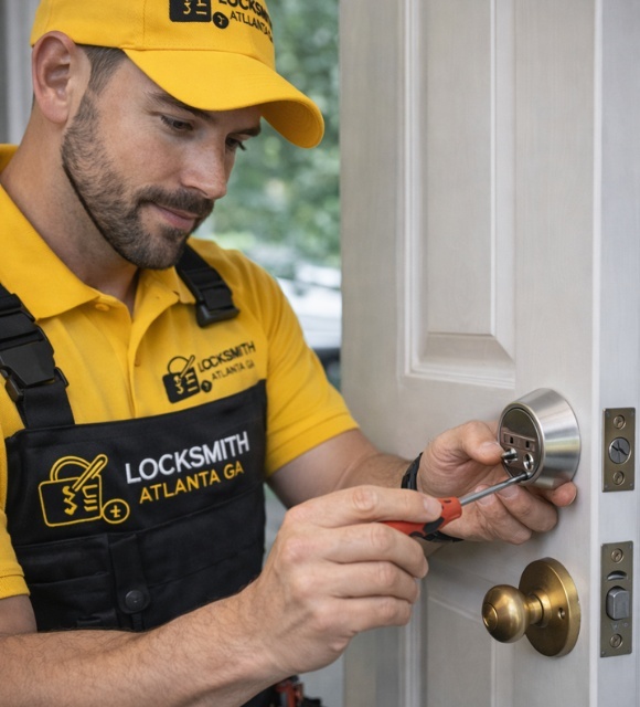 Door lock installation and repair by residential locksmith Atlanta GA