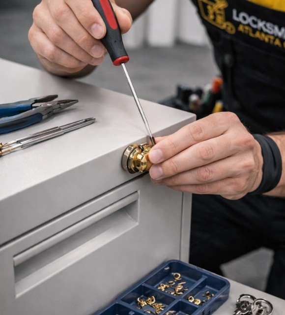 File cabinet lock replacement by commercial locksmith Atlanta GA